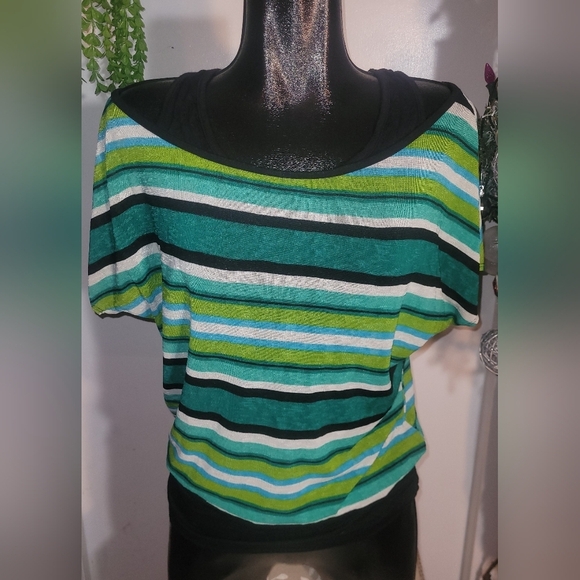 Eclipse Striped Short Sleeve Top L - Picture 1 of 6